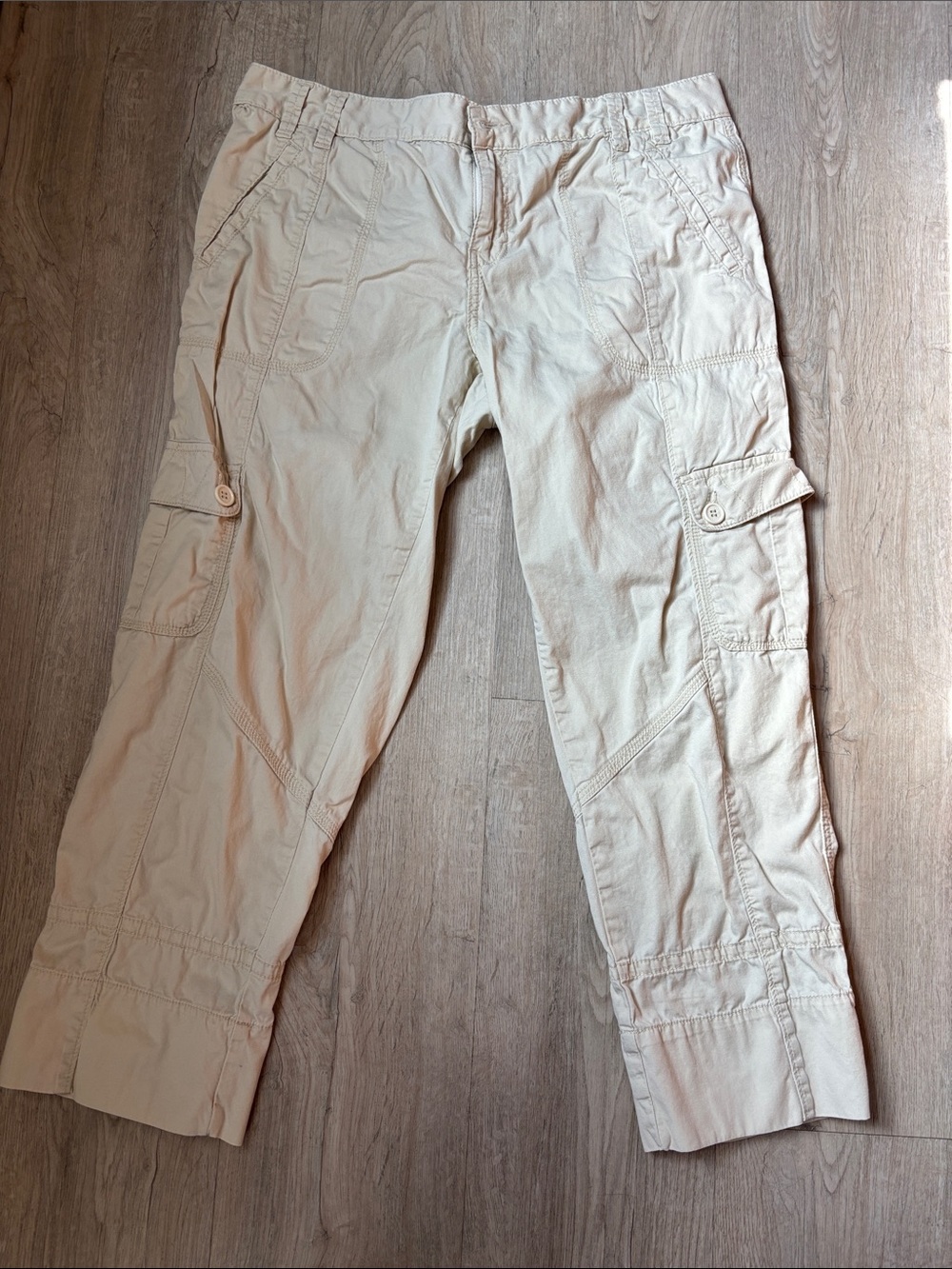Calvin Klein Jeans Light Beige Cargo Pants with Button-Flap Pockets
